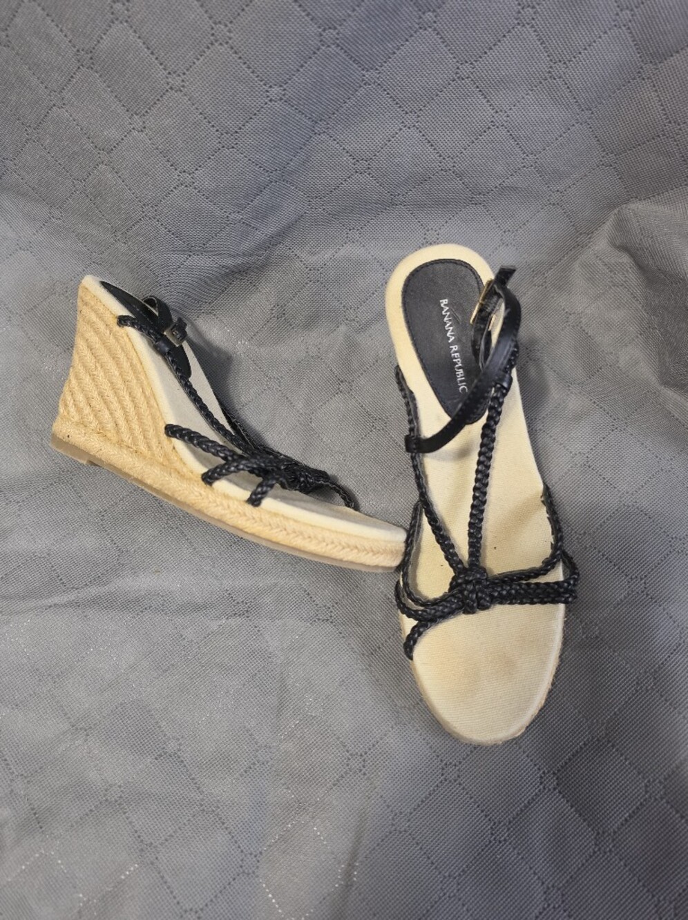 🟢 Banana Republic Black Braided Espadrille Wedge Sandals